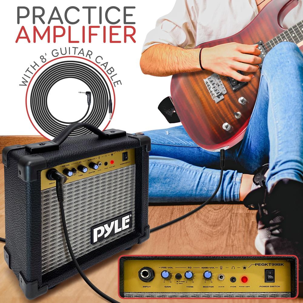 Pyle Beginner Electric Guitar Kit with Amp - Starter Kit Full Size 39" Instrument Package with Humbucker Pickups.