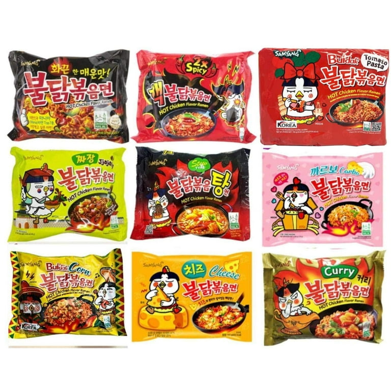 (9 Flavors) Samyang Spicy Chicken Hot Ramen Noodle Buldak Variety Pack - 9  Different Flavors of Samyang Hot Chicken Ramen