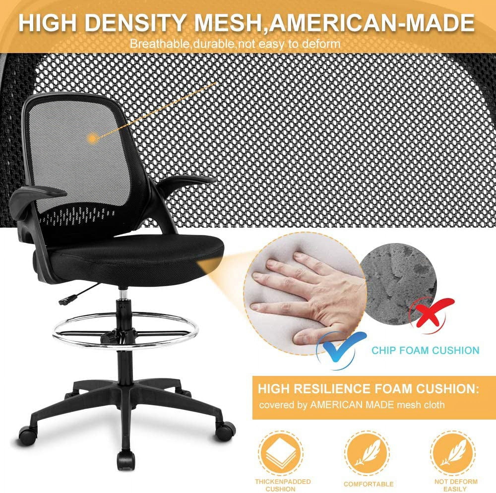 Drafting Chair Ergonomic Mesh Office Chair for Standing Adjustable Computer Desk Chair Home Office Desk Chair Mesh Task Chair with Footring & Flip Up Arms