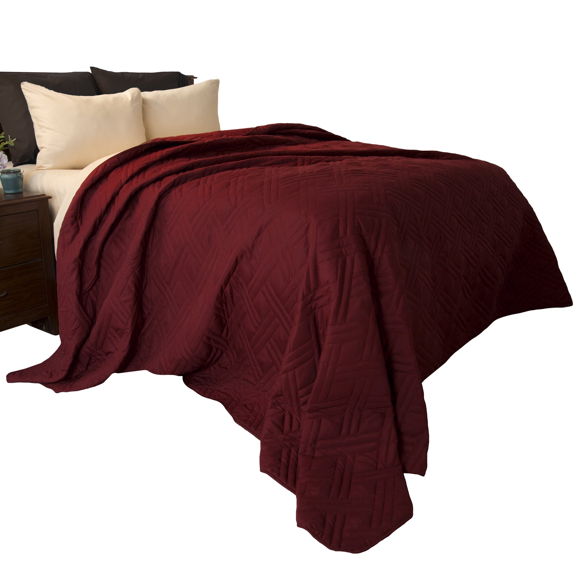 Somerset Home Solid Color Bed Quilt, King, Burgundy