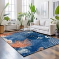 thumbnail image 3 of 5'x7' Area Rugs, Orange Navy Blue Coral Indoor Outdoor Area Rug for Living Room Bedroom, Summer Beach Coastal Ocean Starfish Washable Bathroom Rugs Kitchen Floor Carpet Mats Home Decor Aesthetic, 3 of 8