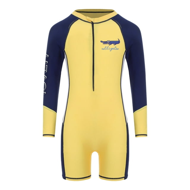 Haitryli Kids Rash Guard Swimsuit Boys Front Zip Swimwear Long Sleeve Bathing Suit UV Protection Yellow 4XL