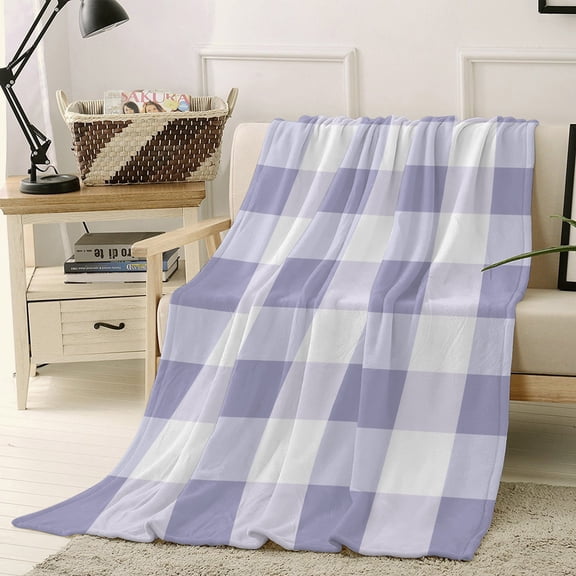 Flannel Fleece Throw Blanket, Purple White Plaid Soft Warm Fuzzy Cozy Blanket for Couch Bed Sofa Office, Classic Geometric Lattice 40x50in