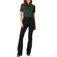 thumbnail image 2 of BLUSA DE SATÉN ELEGANTE CON NUDO EN EL CUELLO PARA MUJERES CHIC, CAMISA DE OFICINA DE MANGA CORTA Y BOTONES, TAMAÑO S, VERDE OSCURO, 2 of 6