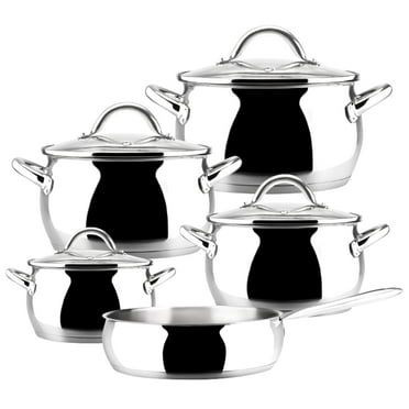 Magefesa Kuchen 9-Piece Stainless Steel Cookware Set, Includes Four Pots and a Frying Pan with Glass Lids and Ergonomic Handles, Suitable for All types of Stovetops including Induction
