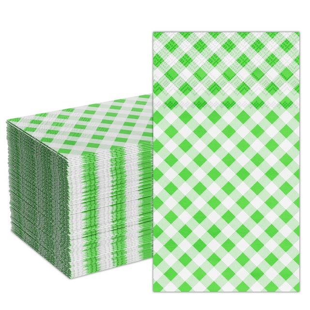DYLIVeS 80 Count Guest Napkins Green Napkins Buffalo plaid Napkins Disposable Towels Gingham Napkins 3 Ply Disposable Paper Dinner Napkins Yellow and White Checkered Napkins