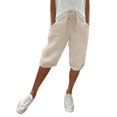 thumbnail image 3 of Jxximdong Cargo Pants for Women, Knee Length Short Pants Ladies Loose Drawstring Casual Solid Color Shorts, Beige Womens Casual Trousers, 3 of 8