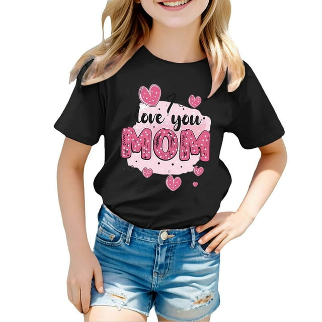 TZEWGL T-Shirts For Kid Bouquet Cute Printed Solid Color Short Sleeve Blouse For Infnants size 6-7T