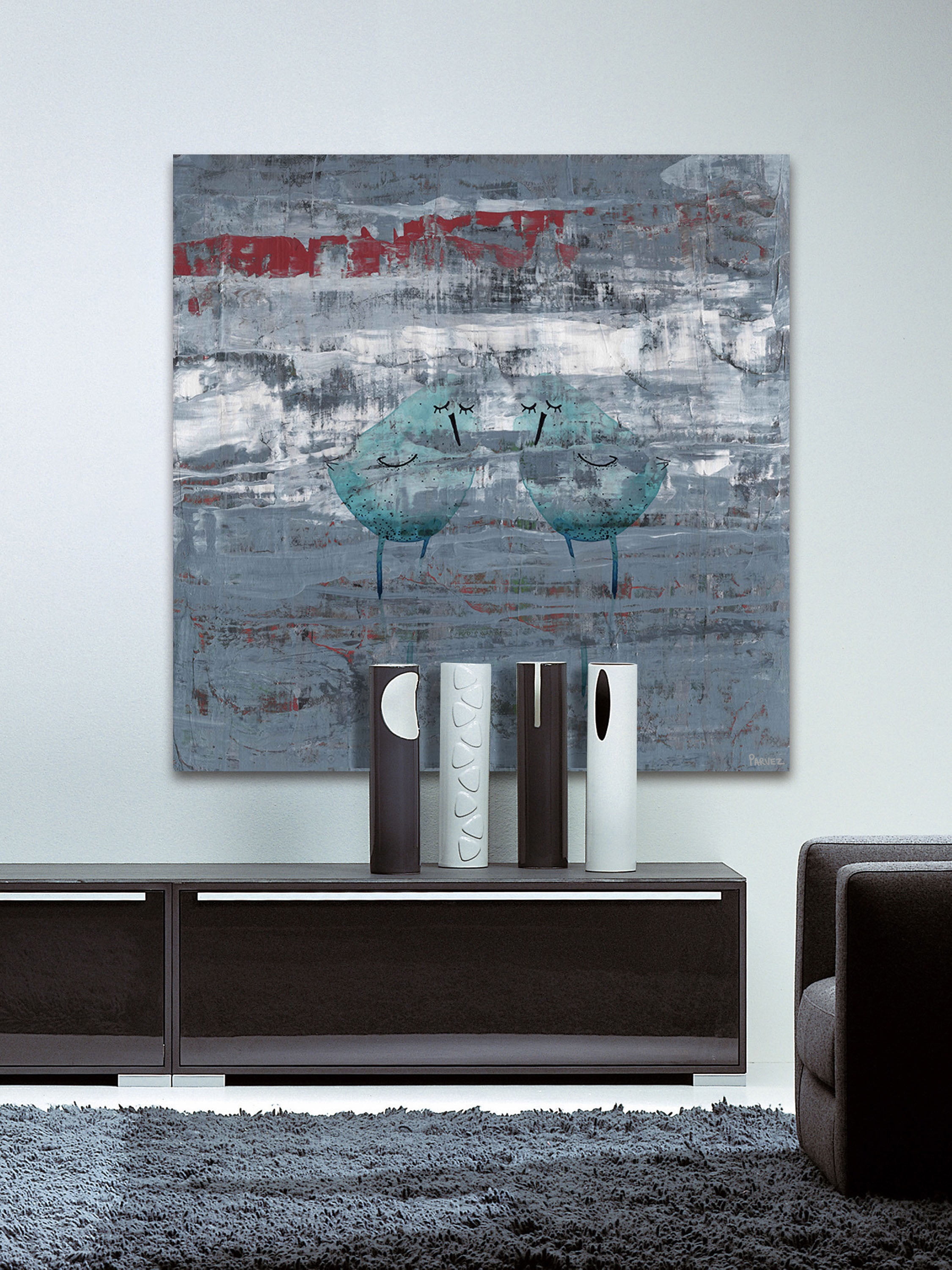 "Two Blue Birds" Painting Print on Wrapped Canvas