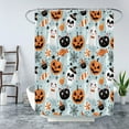 thumbnail image 4 of Happy Halloween Shower Curtain Cute Cartoon Pumpkin Spooky Ghost Orange Pumpkin Head Icons Funny Black Cat Spider‘s Web Skull Skeleton Witch Hat Fabric Bath Curtain Set with Hook, 4 of 4