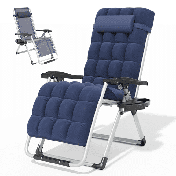 Magshion Zero Gravity Chair with Cushion, Folding Patio Recliner with Removable Side Tray and Pillow Headrest for Outdoor Lounge, Blue