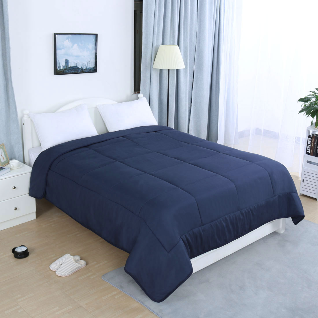 Allseason Comforter Quilted Down Alternative 100 Polyester Navy Blue