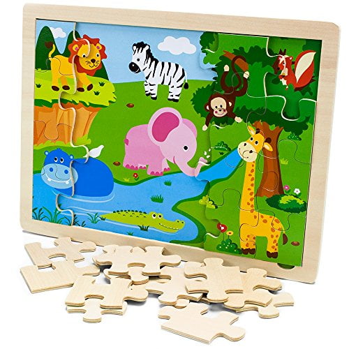 Professor Poplar's Exotic Safari Animals Inset Wooden Jigsaw Puzzle, 24