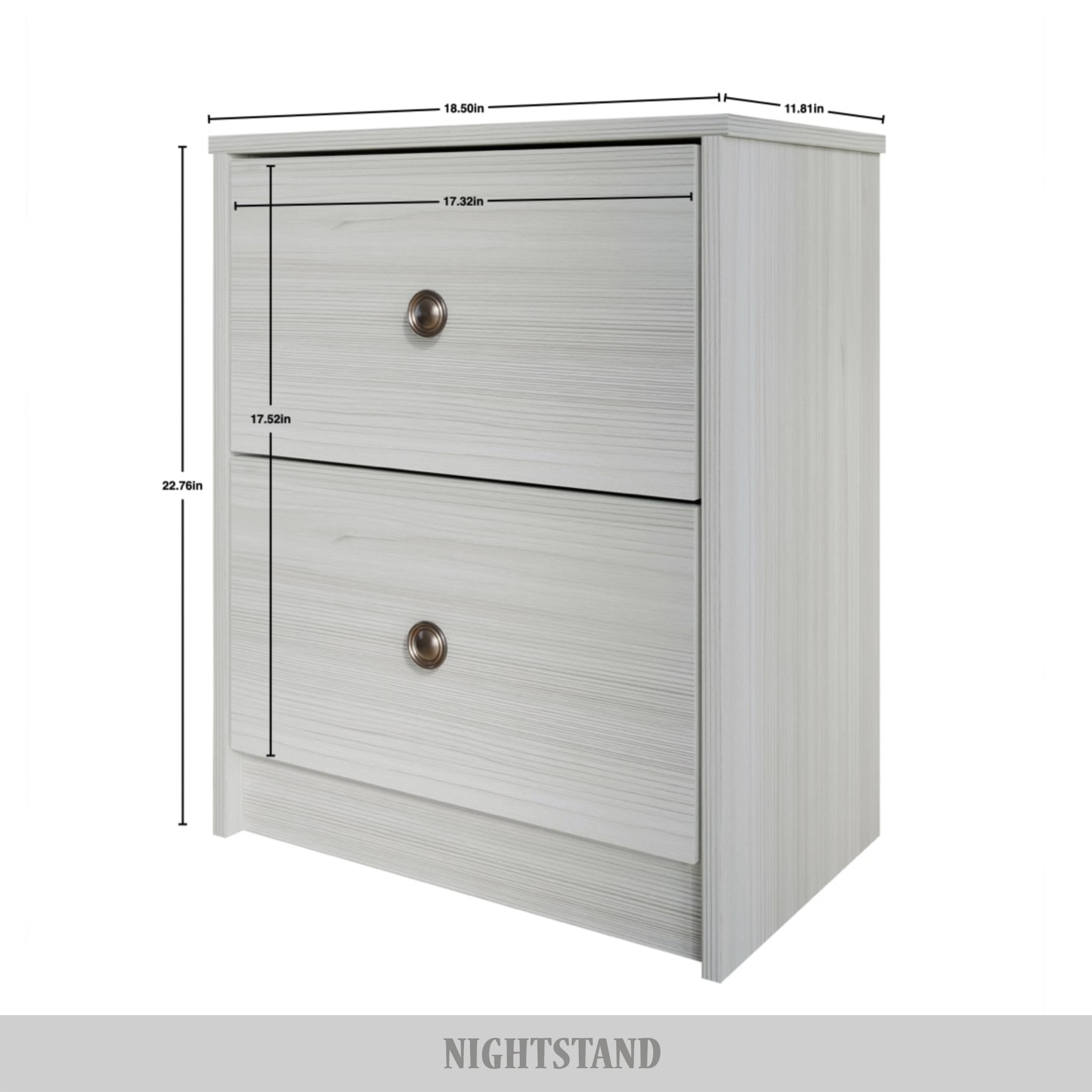 Castle Place Vintage Nightstand with 2 Drawers, Light Gray