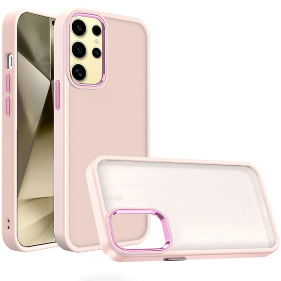 For Samsung Galaxy s24 Ultra Polished Oil Thick Acrylic Metal Button Hybrid Case Cover - Light Pink