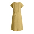 thumbnail image 4 of Karymi Dresses for Women Fake Cotton Linen Midi Dress, Short Sleeve V-Neck Bow Tie Neck Shift Dress with Back Zipper and Side Slits, Solid Loose Dress Maxi Dress, 4 of 8