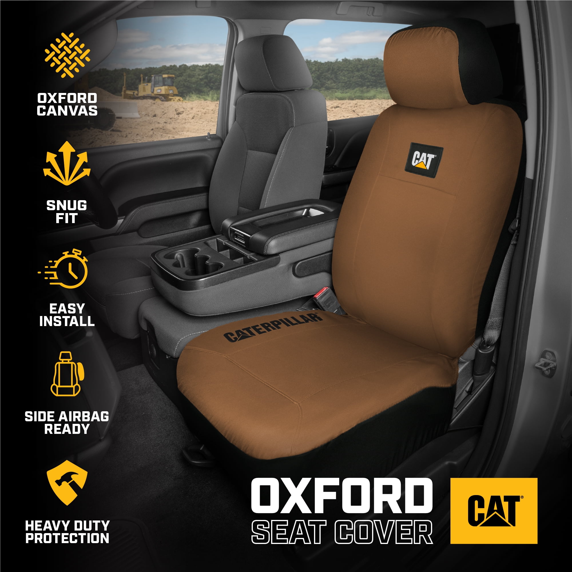CAT Car Front Seat Cover – 1 pc, Beige Oxford, Heavy Duty Protection, Semi-Universal Fit – Durable Water-Resistant Auto Seat Protector for Truck, SUV, Sedan – Easy Install, Washable, Long-Lasting