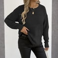thumbnail image 5 of 2025 Fall Women's T-Shirt Casual Vintage Solid Color Knit Pullover Round Neck Loose Long Sleeve Mid-Length Shirts Top, 5 of 5