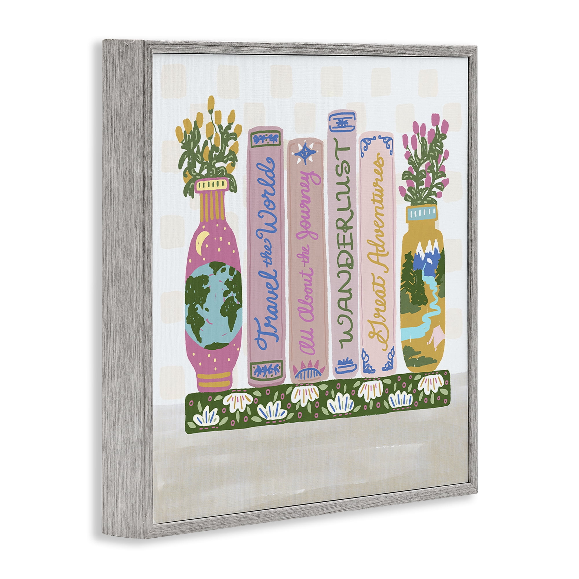 Stupell Industries Boho Travel Books Shelf Gray Framed Giclee Art, design by Connie Summers