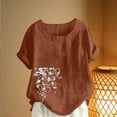 thumbnail image 4 of Fewfanhot Women's Floral Print Short Sleeve Top, Linen Look Round Neck Casual Blouse, Loose Fit Plus Size T-Shirt for Spring Summer Comfort Style Tees, 4 of 5