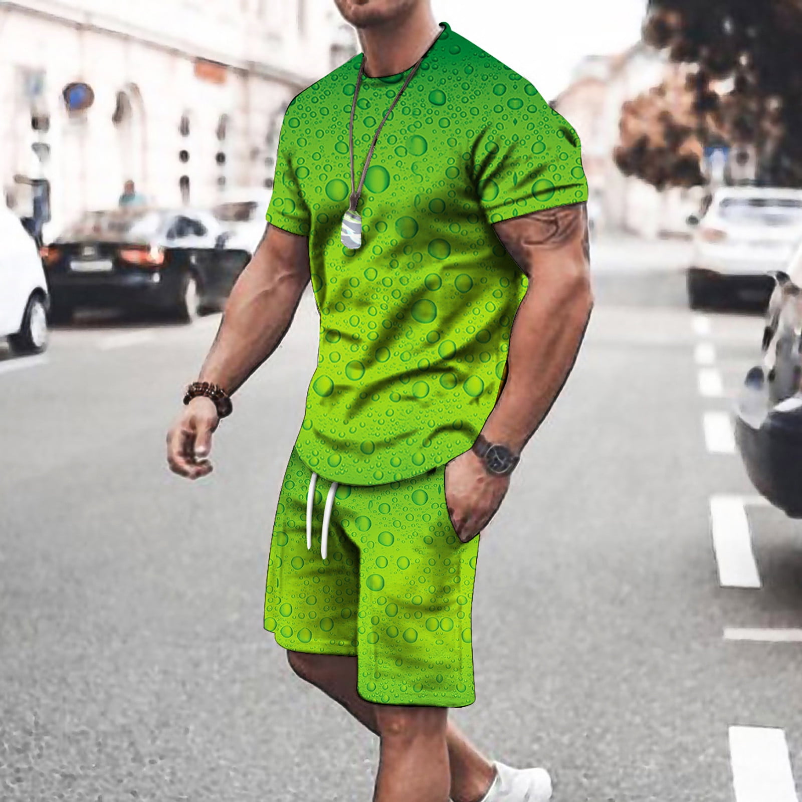 Mens Summer Outfit 2-Piece Set Short Sleeve T Shirts and Shorts Sweatsuit Set 