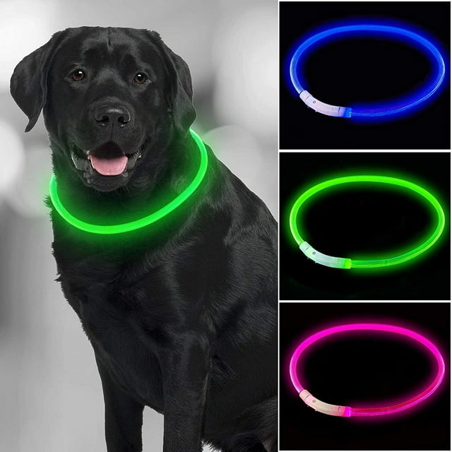 AMERTEER USB Rechargeable LED Dog Collar Glowing pet Dog Collar for Night Safety Water Resistant Cuttable TPU Light Up Collars Fashion Light up Collar for Small Medium Large Dogs