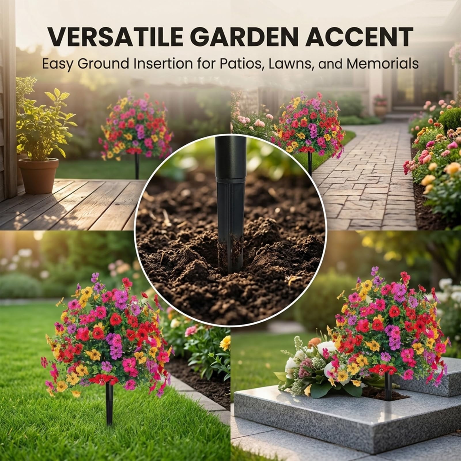 Artificial Flowers for Outdoors with Ground Stakes, 22 Inch UV Resistant Waterproof Faux Violet Blooms, Decorative Garden and Porch Display