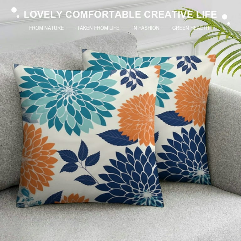 COMIO Burnt Orange Navy Blue Teal Pillow Covers Modern Geometric Dahlia Decorative Throw Pillows for Couch Summer Flower Outdoor Decor Pillowcase Square Cushion Cover Gift for Bed Car Walmart