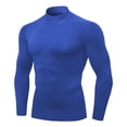 thumbnail image 5 of Men Solid Color Neck Compression Long Sleeve Shirt, Slim Fit Stretchy Athletic Base Layer Top for Gym Running Workout Daily Casual Wear(Blue,XL), 5 of 6