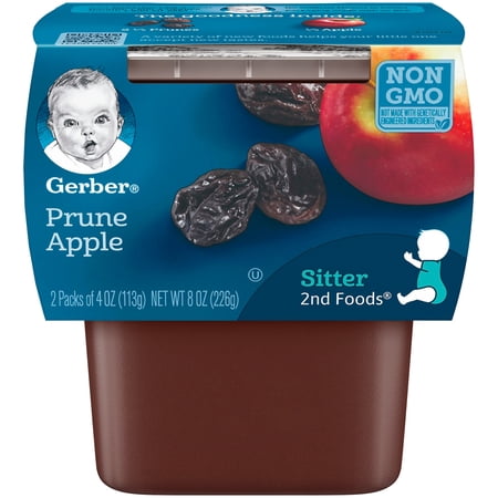 (4 pack) (4 Pack) Gerber 2nd Foods Prune Apple, 4 Ounce Each, 2 Count