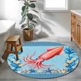 thumbnail image 4 of Summer Coastal Round Living Room Rugs 3.3 ft, Ocean Red Squid Blue Starfish Nautical Coral Washable Area Rug with Non-Slip Sturdy Edge Binding Round Front Door Mat Floor Carpet for Entryway, 4 of 9