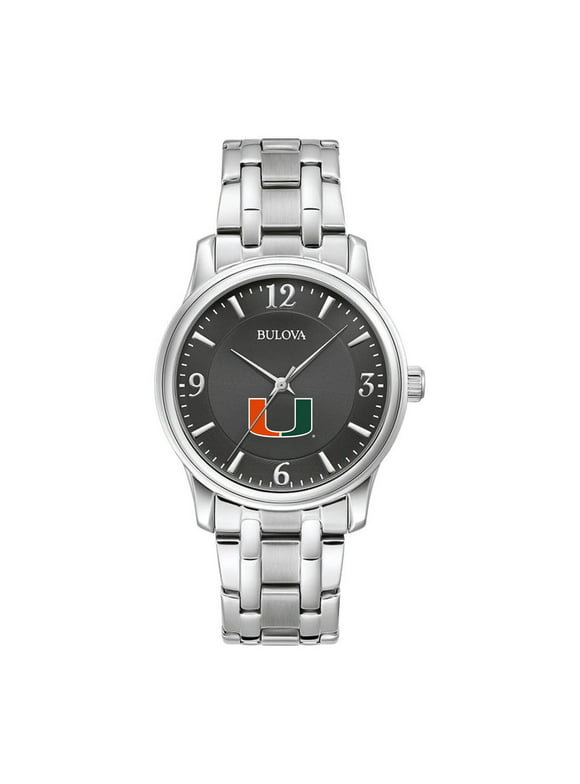 Men's Bulova Black Miami Hurricanes Stainless Steel Corporate Collection Watch