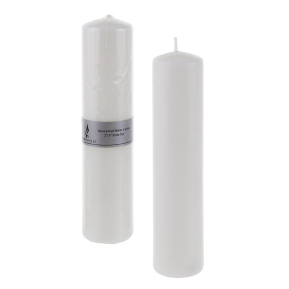 Mega Candles - Unscented 2 Inch x 9 Inch Dome Top Pressed Pillar Candle - White