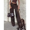 thumbnail image 2 of Women's Long Pants, Dress Pants, Commuter Outfit Women's Wide Leg Long Pants, Elegant Fashion Commuter Elegant Office Outfit, With Belt, Pocket Details, Autumn Outfit Brown Long Pants, 2 of 5