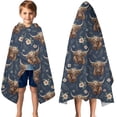 thumbnail image 3 of Blue Highland Cow Flower Pattern Hooded Bath Towel，50"x30" for Ages 3 To 12 Kids, Quick Dry Lightweight Soft Microfiber Hood Beach Towel Cover Up for Kids, 3 of 7