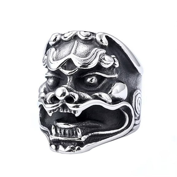 HIJONES Men's Stainless Steel Chinese Mystical Auspicious Animal Ring Guardian Beasts Ring Silver Size 13