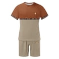 thumbnail image 5 of YLSDY Men's 2 Piece Outfits Western Print Vintage Aztec Short Sleeve Crewneck T Shirt and Drawstring Shorts Set Tracksuit Khaki L, 5 of 5