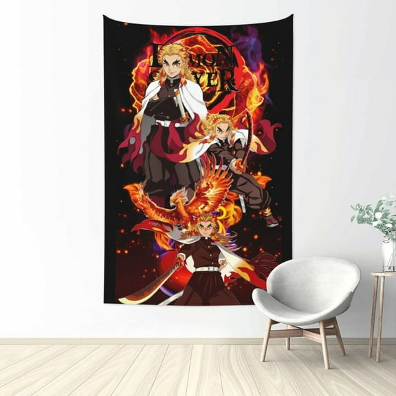 Demon Slayer Kyojuro Rengoku Wall Hanging Tapestry - Aesthetic Dorm Room Decor - Colorful Poster - Hanging Decor for Home, Living Room, Bedroom 60x40inch
