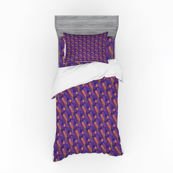 Ambesonne Leaf Bedding Set 3 Pcs, Jungle Botanicals at Night, Twin, Quartz Marigold