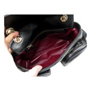 Gucci GG Marmont Dual Compartment Black Matelassé Leather Shoulder Bag Gold GG Logo Chain Strap Designer Handbag