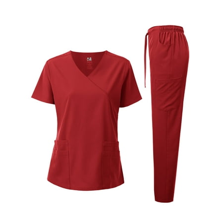 

Dagacci Medical Uniform 4-Way Stretch Y-Neck Wrap Scrub Set