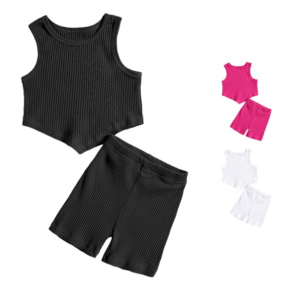 Yuhangmm Toddlers Girls Summer Fashion Casual Clothes Skirts Solid Color Strip Vest Top Outfits Set Baby Girl Clothes Elephant Black 2-3 Years