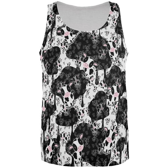 Cute Mad Cow Pattern All Over Mens Tank Top Multi SM