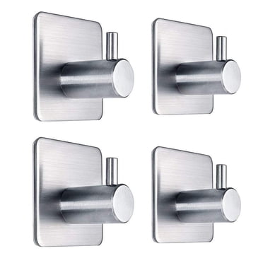 NSKanios Adhesive Towel Hooks 4-Pack - Stainless Steel Wall Hooks For Bathroom, Kitchen, No Drilling (Brushed Nickel)