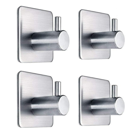 Adhesive Hooks Heavy Duty Wall Hooks Waterproof Stainless Steel Hanger for Hanging Coat, Hat,Towel Robe Hook Rack Wall Mount- Bathroom and Bedroom 4-Packs