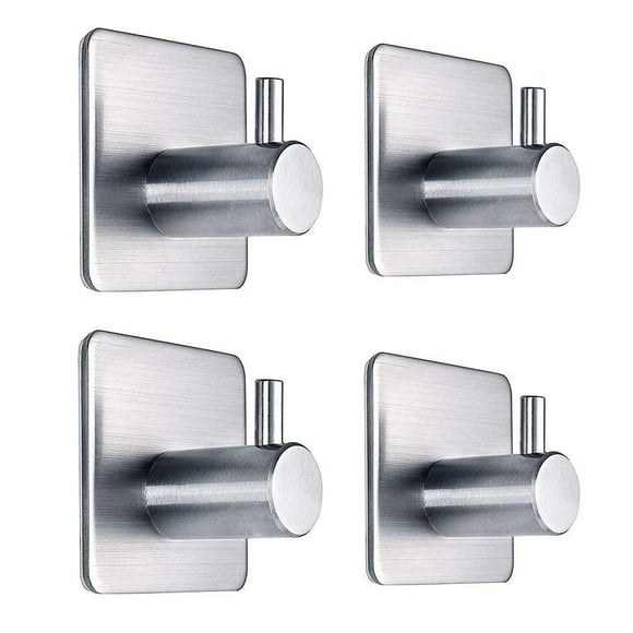 Ganchos adhesivos Ganchos de pared resistentes Percha impermeable de acero inoxidable para colgar abrigos, sombreros, toallas, batas, ganchos para montaje en pared, baño y dormitorio, 4 paquetes