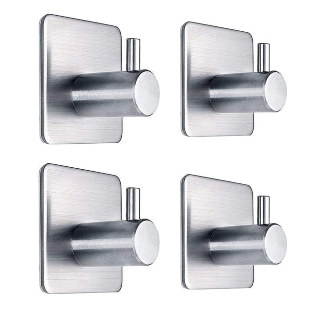 Ganchos adhesivos Ganchos de pared resistentes Percha impermeable de acero inoxidable para colgar abrigos, sombreros, toallas, batas, ganchos para montaje en pared, baño y dormitorio, 4 paquetes
