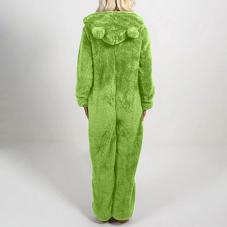 ZQGJB Plus Size Fleece Pajamas for Women Winter Warm Zip-up Hoodie Plush  Sherpa Jumpsuit Non-footed Onesie Loungewear Sleepwear White XL 