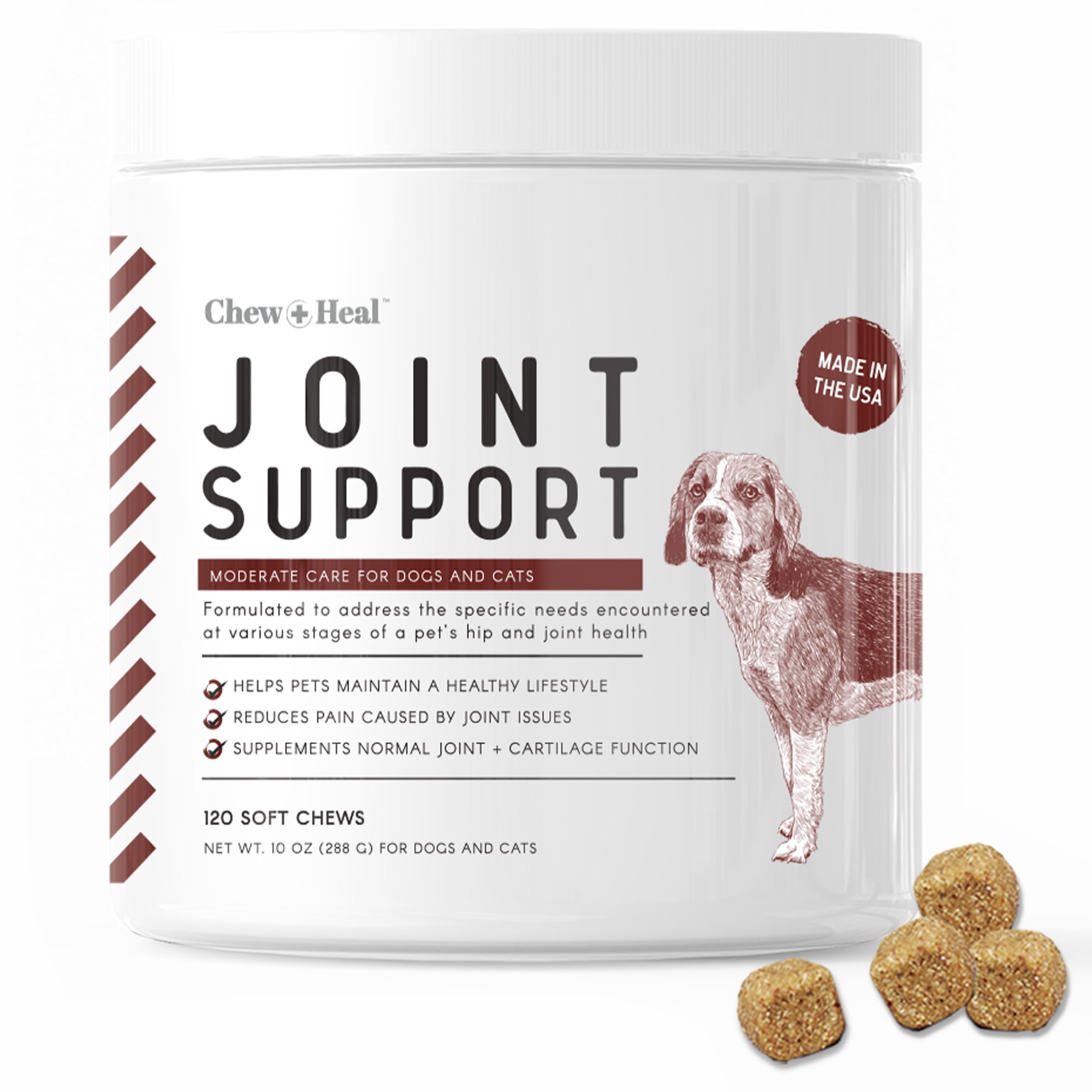 Chew + Heal Hip and Joint Supplements for Dogs 120 Soft Chew Treats Glucosamine, MSM
