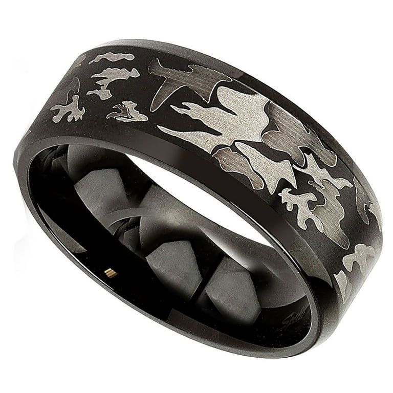 Black Camo Wedding Ring Sets for Men Women Matching Bands for Him